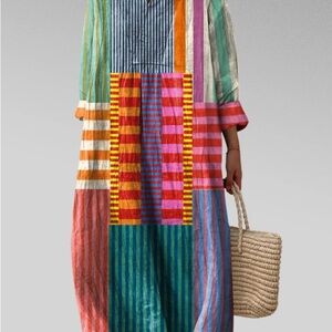 Colorful Striped Patchwork Dress